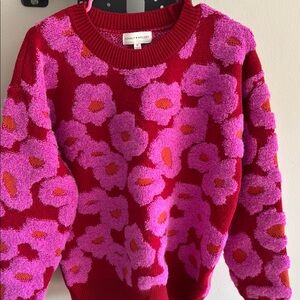 Lovely Melody Red and Pink Crew Neck Sweater